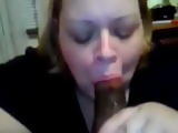 Chubby wife sucks a black cock and gets mouthful