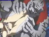 Busty hentai caught and licked her pussy by monster