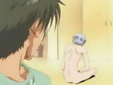 Tied up anime boy licking firm cock