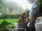 Amateur Wife Blowjob and Facial In Garden CFNM