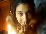Hot black teen sucks cock and swallows