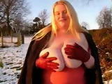 English Mature Showing Her Huge Saggy Boobs Outside In Public