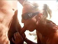 Famous Blonde Dogging Slut Takes Multiple Cum at Beach