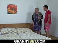 Young dude picks up busty grandma for cock riding