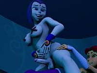3D HENTAI SFM FUTANARI - Starfire and Raven fuck