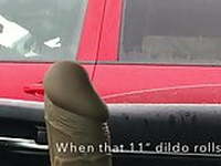 public 11 inch dildo and 8 inch cock flash car
