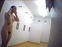 Spied on a hairy cutie showering
