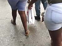 Big black ass trapped in jean shorts