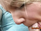 Sexy teen girl toying her shaved pussy outdoors