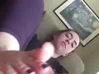 Curvy teen show her feet and give footjob