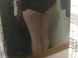 Dressing room fun, curtain open