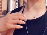 Sexy blonde likes to flash her tits 