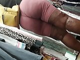 Vpl chocolate ebony big booty in tight shorts.