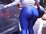 HUGE BOOTY in blue leggings walking on the street