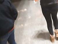 Teen ass in leggings at the hockey game