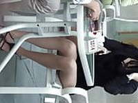 Asian lady in black dress nude pantyhose upskirt oops
