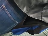 Candid Jeans Ass Waiting in Line